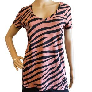 Victoria's Secret Pink Women's V-Neck Tiger Print T-Shirt Size S Cotton